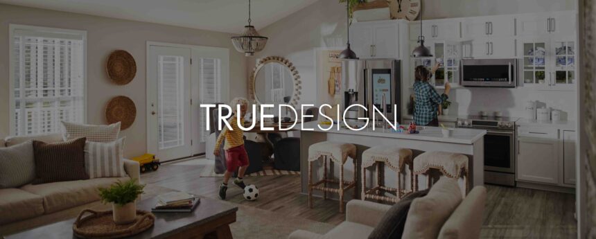Kid playing in open concept kitchen of a new home