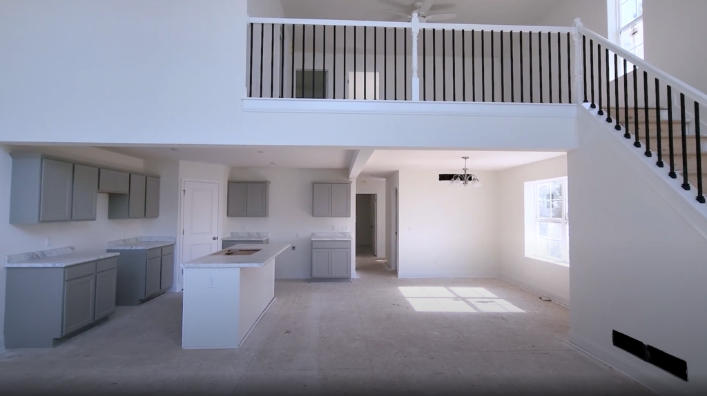 View from the great room of the Wayne Homes Lynden kitchen and dining room.