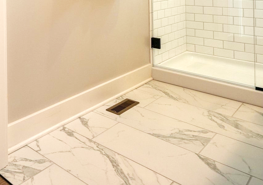 Tile floor in bathroom
